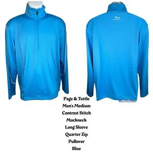 Page & Tuttle Men's Contrast Stitch Mockneck Long‎ Sleeve Zip Pullover Blue M